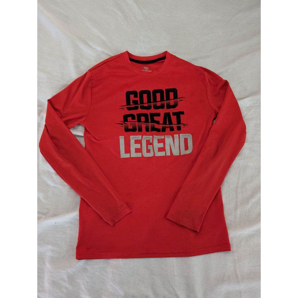 Boys Athletic Works Red Long Sleeve Graphic Tee Shirt XL (14-16)